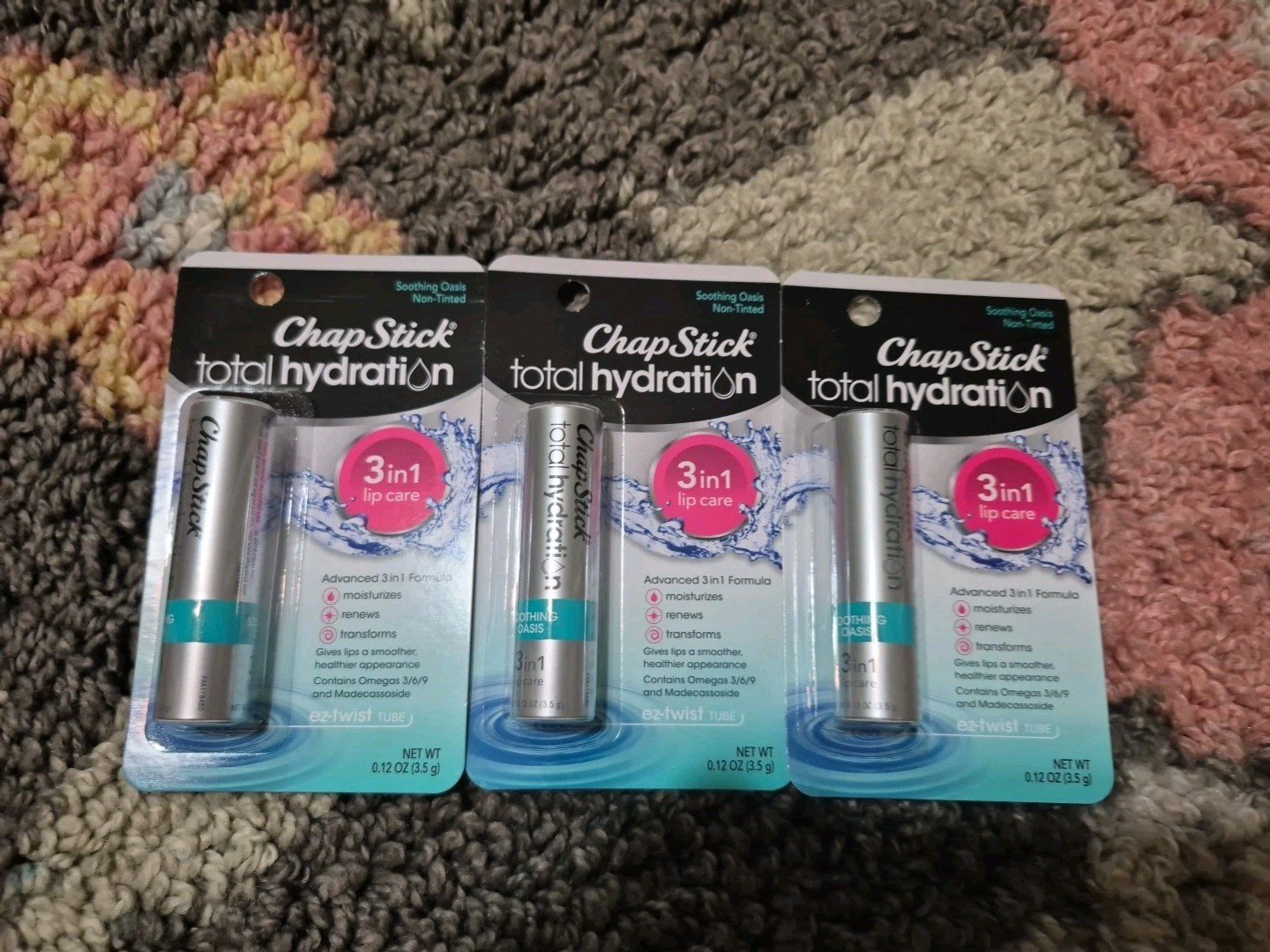 3PK Chapstick Total Hydration 3 In 1 Lip Care ~ SOOTHING OASIS ~0.12 OZ EA ~NEW