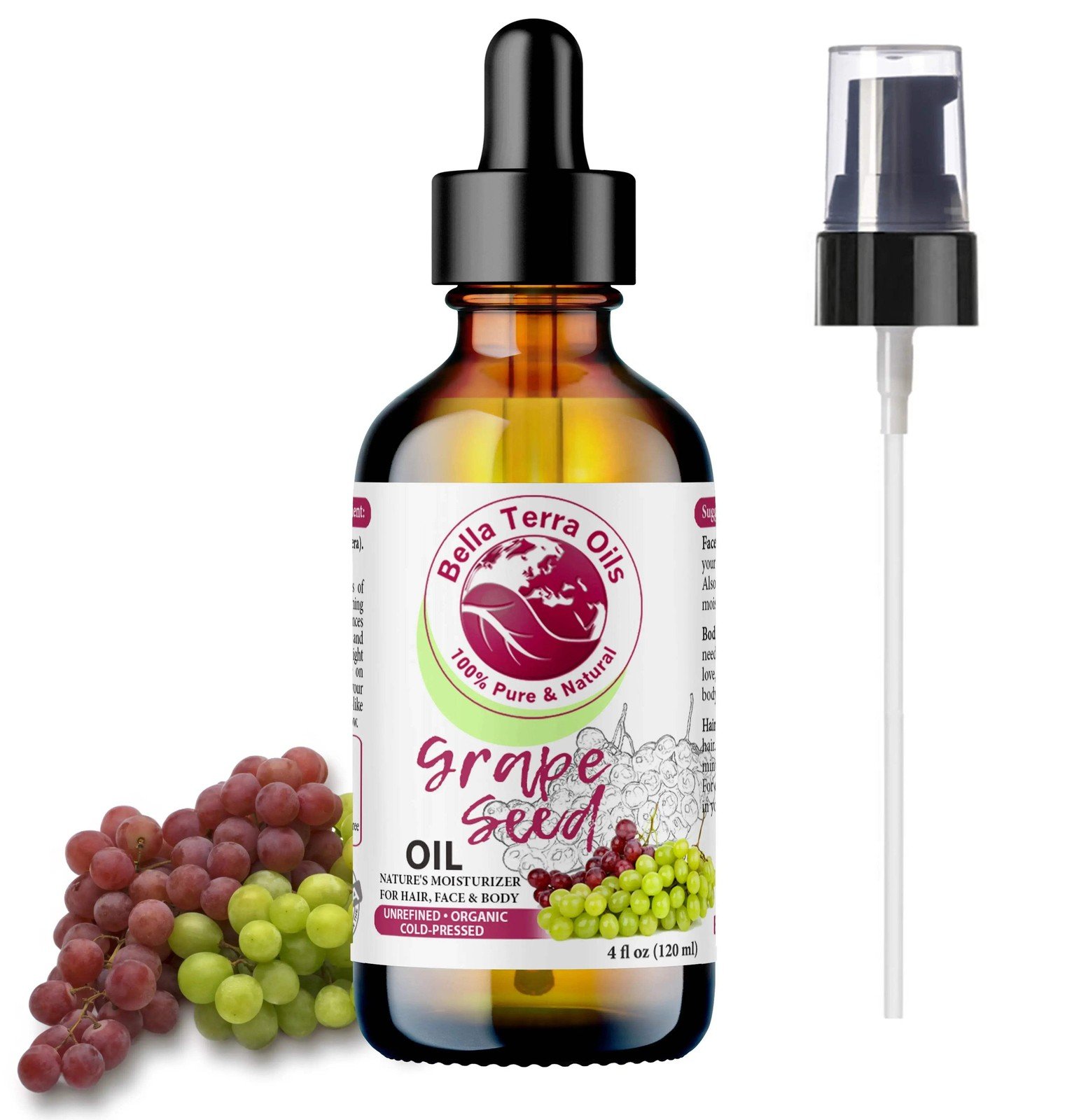 Cold-Pressed Grape Seed Oil 100% Pure Skin Hair Massage Moisturizer Carrier