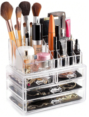 2pc Acrylic Cosmetic Makeup Organizer & Jewelry Drawer Storage Box Display Case
